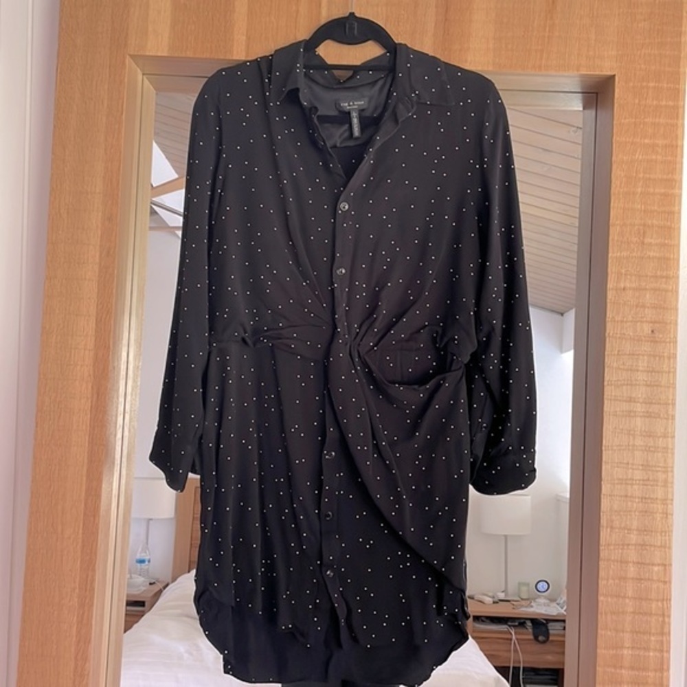 Rag & Bone black shirt dress white stitch collar L